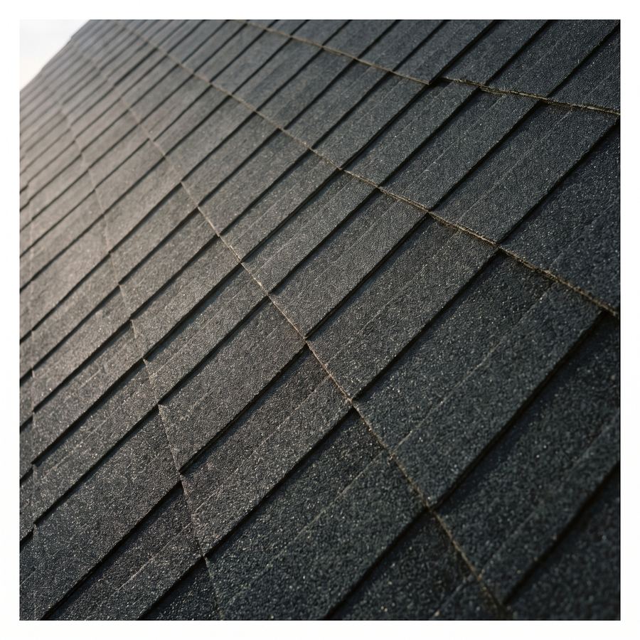 Close-up detail of neatly installed dark architectural shingles